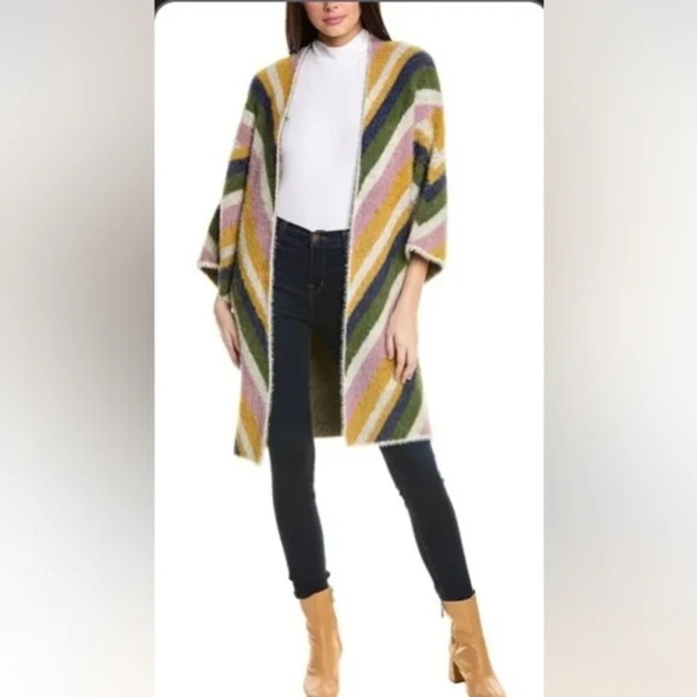 Striped Multicolor Open-Front Cardigan